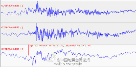 中国地震台网今晚18时58分记录到了福建漳州化工厂爆炸，附图是附近地震台站的地震波形图。