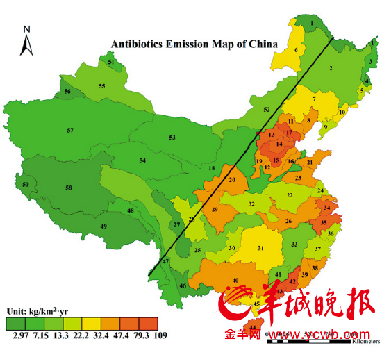 全国首份抗生素污染地图公布珠江流域排放强度最大